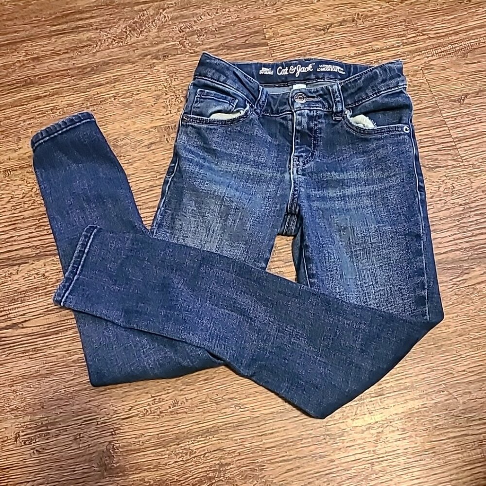 Cat & Jack 5-Pocket Denim Blue Jeans Girls Size 10 Pre-Owned School Stretchy